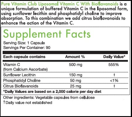 Frasco y cápsulas vitamina C liposomal Pure Vitamin Club