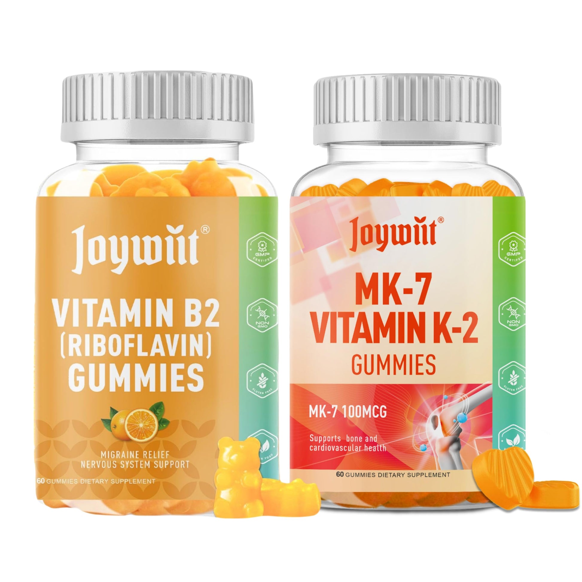 Frascos de gomitas vitamina B2 y K2 Joywiit