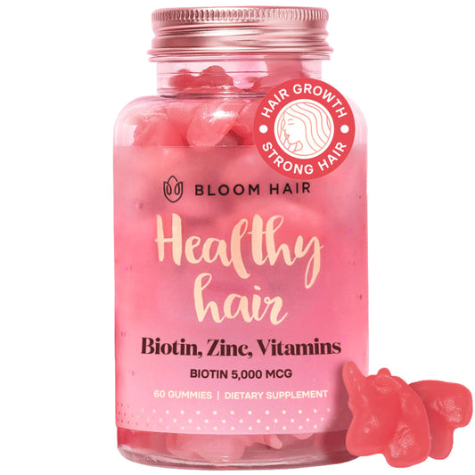 Frasco gomitas Bloom Hair vitamina biotina para crecimiento cabello 60 piezas
