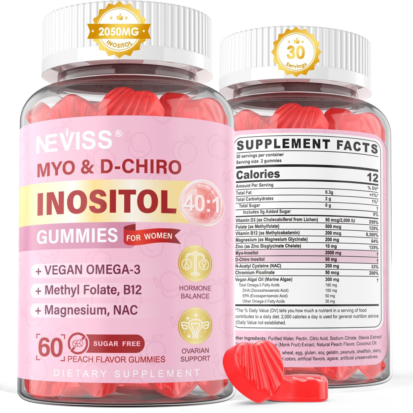 Frasco gomitas NEVISS inositol 40-1 sin azúcar visión frontal