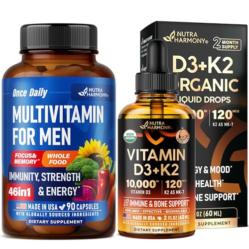 Frasco de gotas de vitamina D3 K2 NUTRAHARMONY para hombres