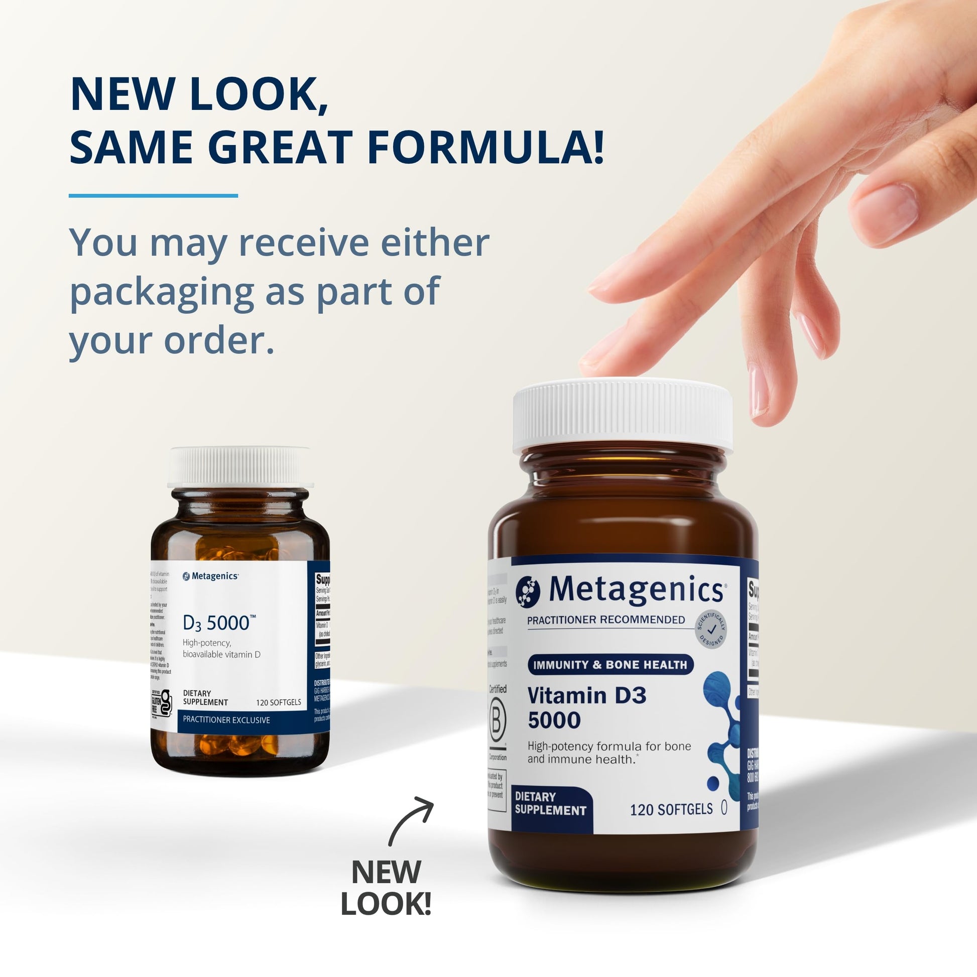 Frascos Metagenics D3 5000 y multivitaminas PhytoMulti sin hierro