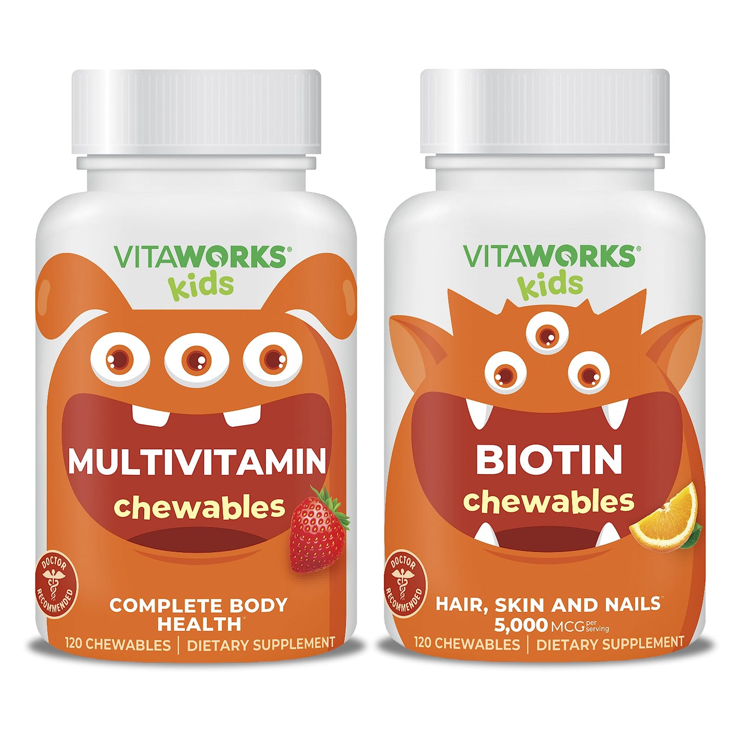 Frascos de multivitaminas y biotina para niños