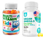 frascos de multivitaminas y omega 3 vegano para niños