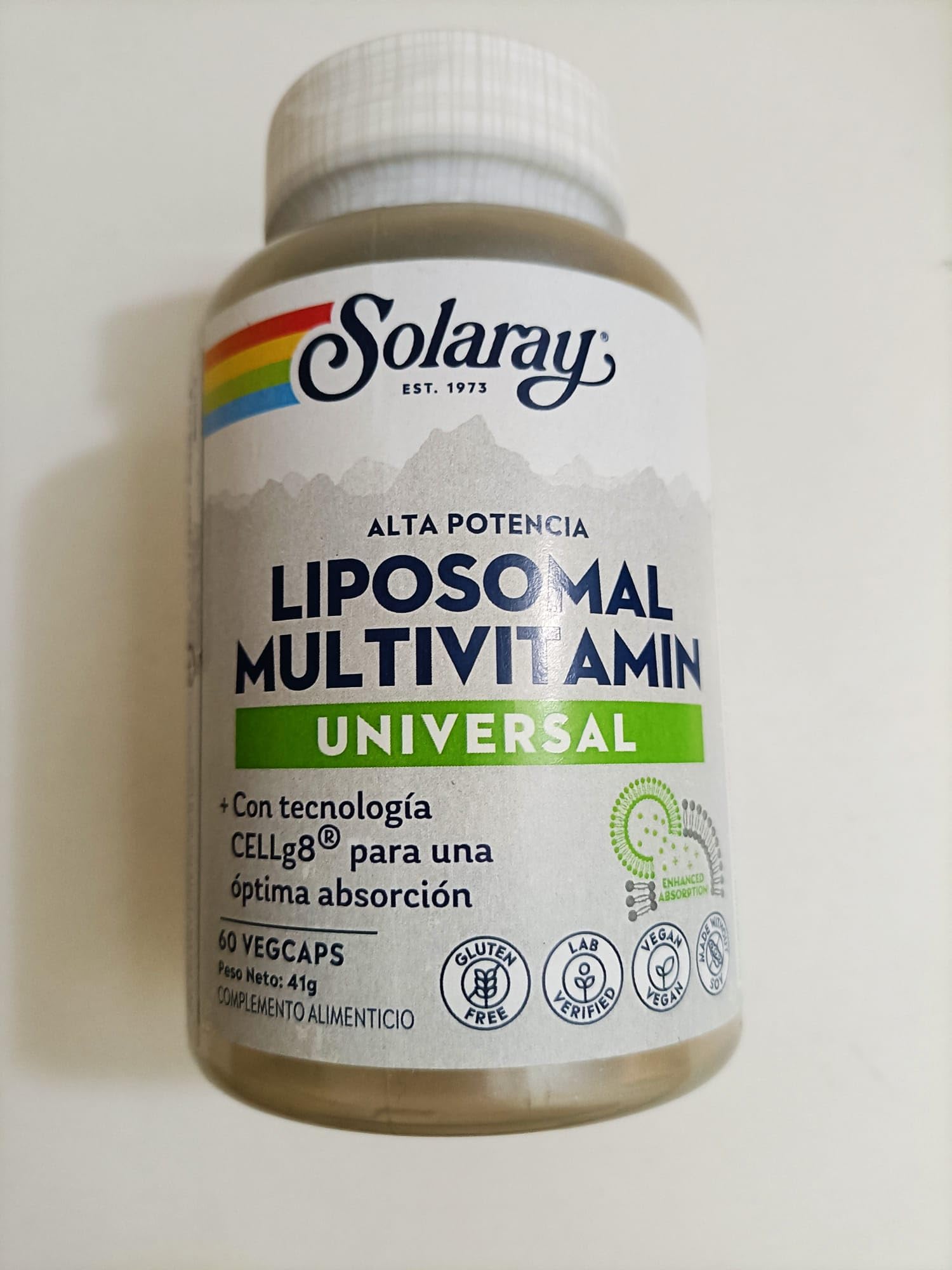 Frasco de multivitamínico liposomal SOLARAY alta potencia 60 VegCaps