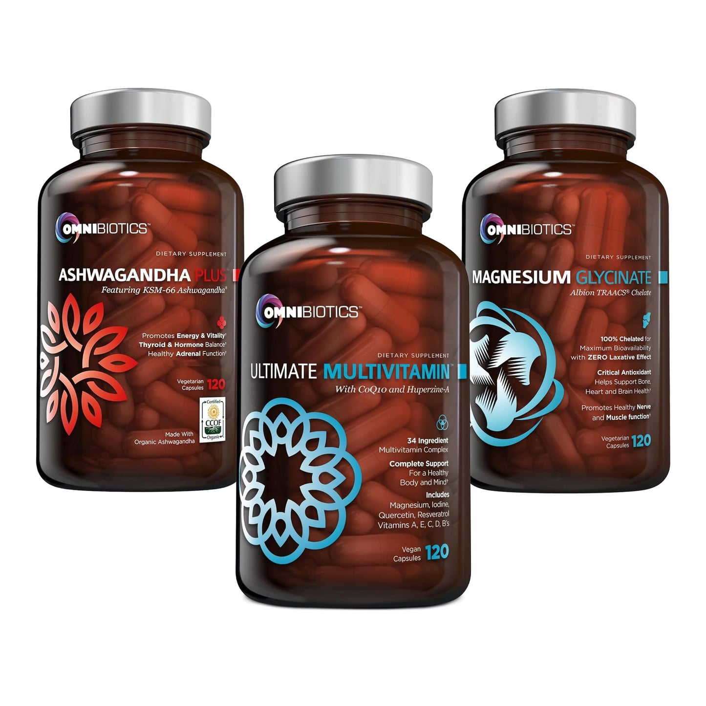 Frascos multivitamínico OmniBiotics con ashwagandha