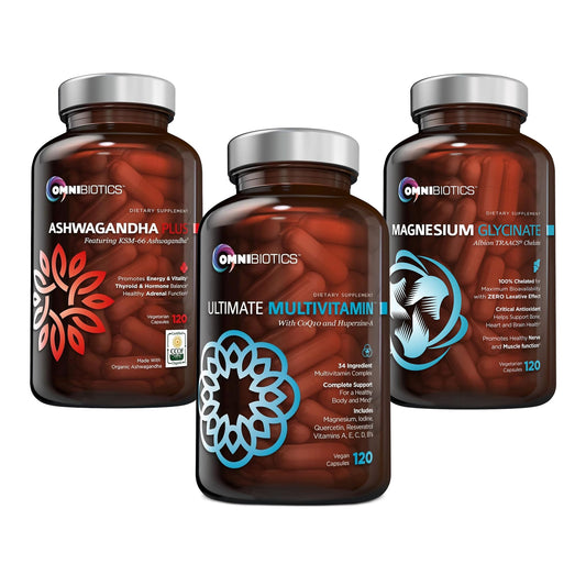Frascos multivitamínico OmniBiotics con ashwagandha