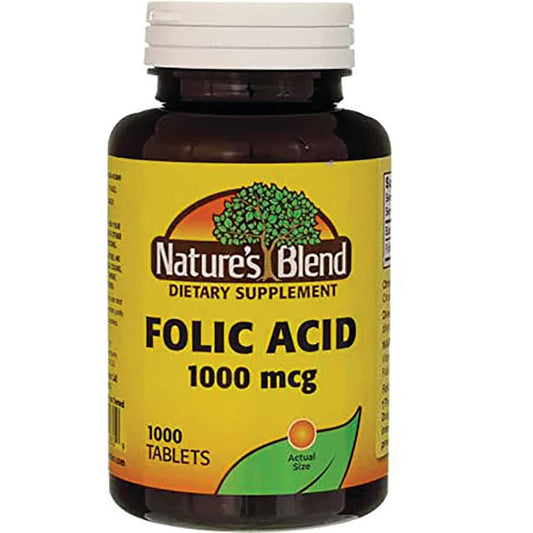 Frasco Nature's Blend Ácido Fólico 1000 mcg 1000 tabletas