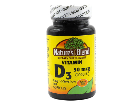 Frasco Nature's Blend Vitamina D3 2000 UI 100 cápsulas blandas