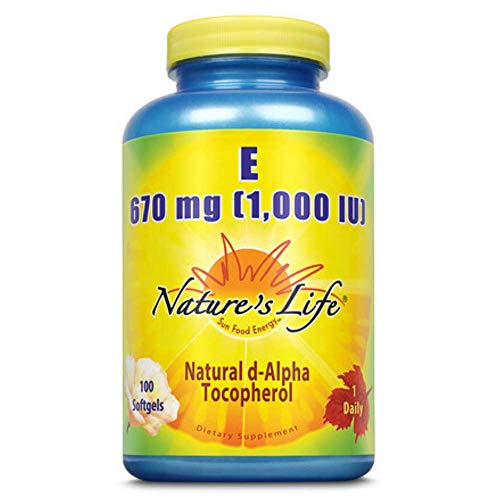 Frasco Nature's Life vitamina E 1000 UI 100 cápsulas antioxidante