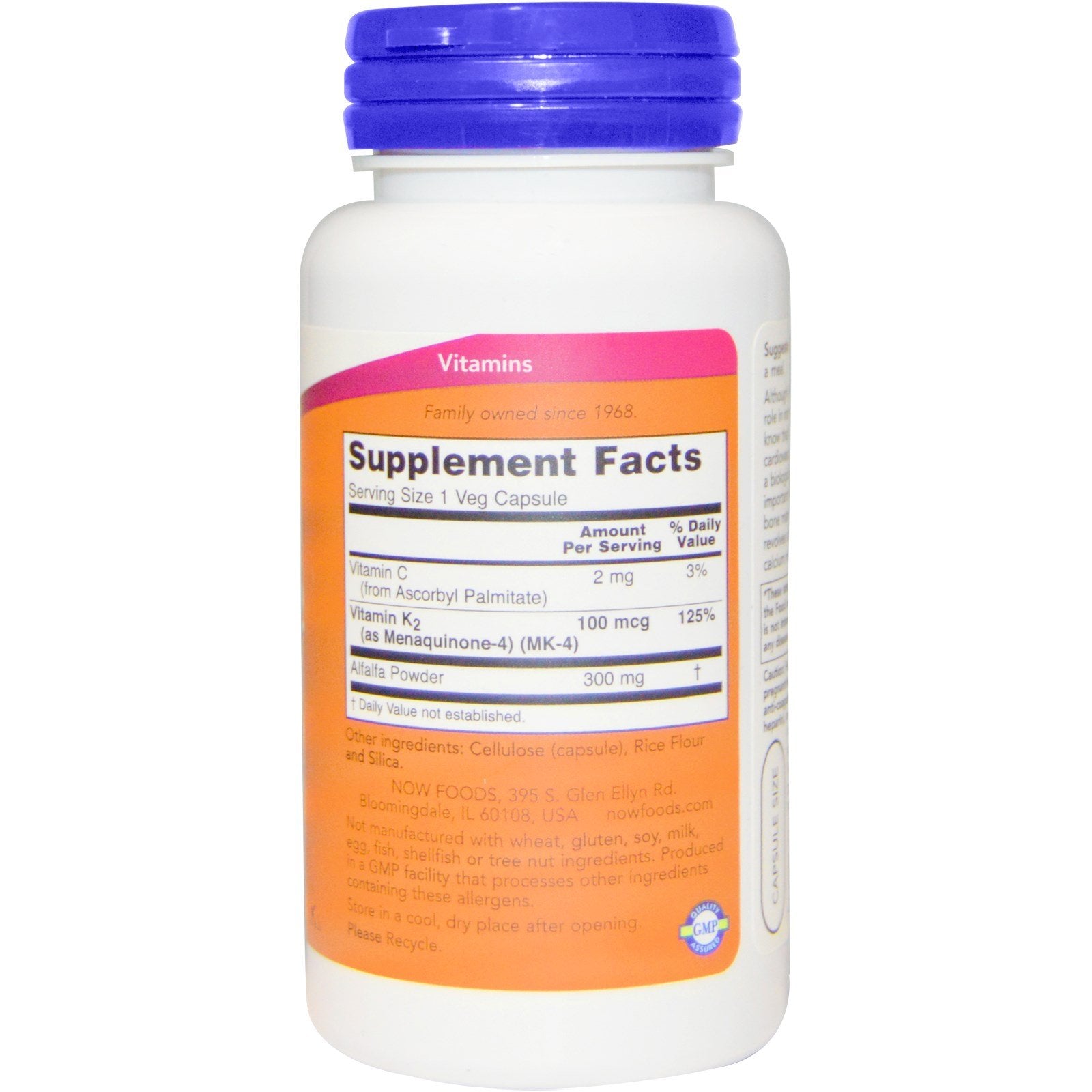 Frascos NOW Foods vitamina k-2 100 mcg