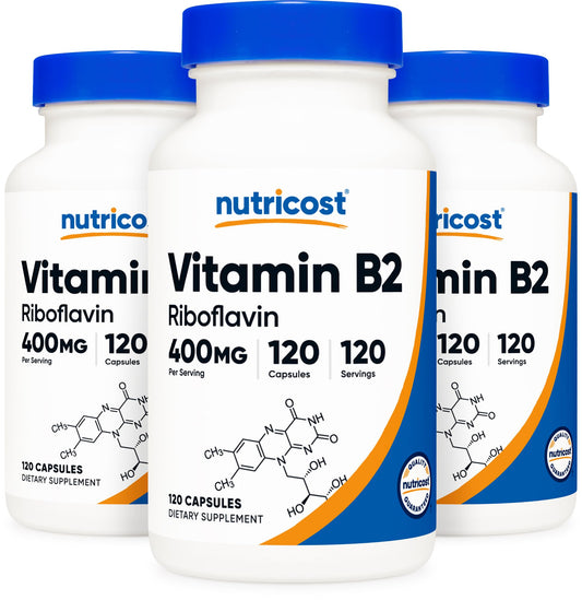 Frascos Nutricost vitamina B2 400mg 120 cápsulas pack de 3