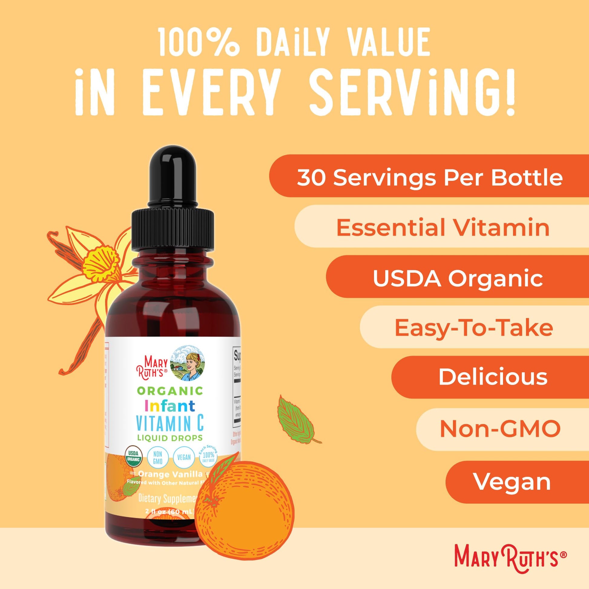 Frascos orgánicos gotas vitamina C MaryRuth para bebés y salud