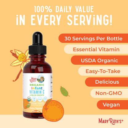 Frascos orgánicos gotas vitamina C MaryRuth para bebés y salud
