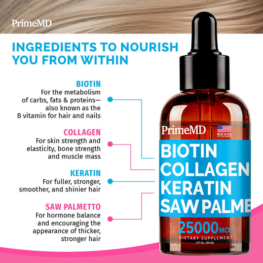 Frascos PrimeMD gotas líquidas cabello y piel