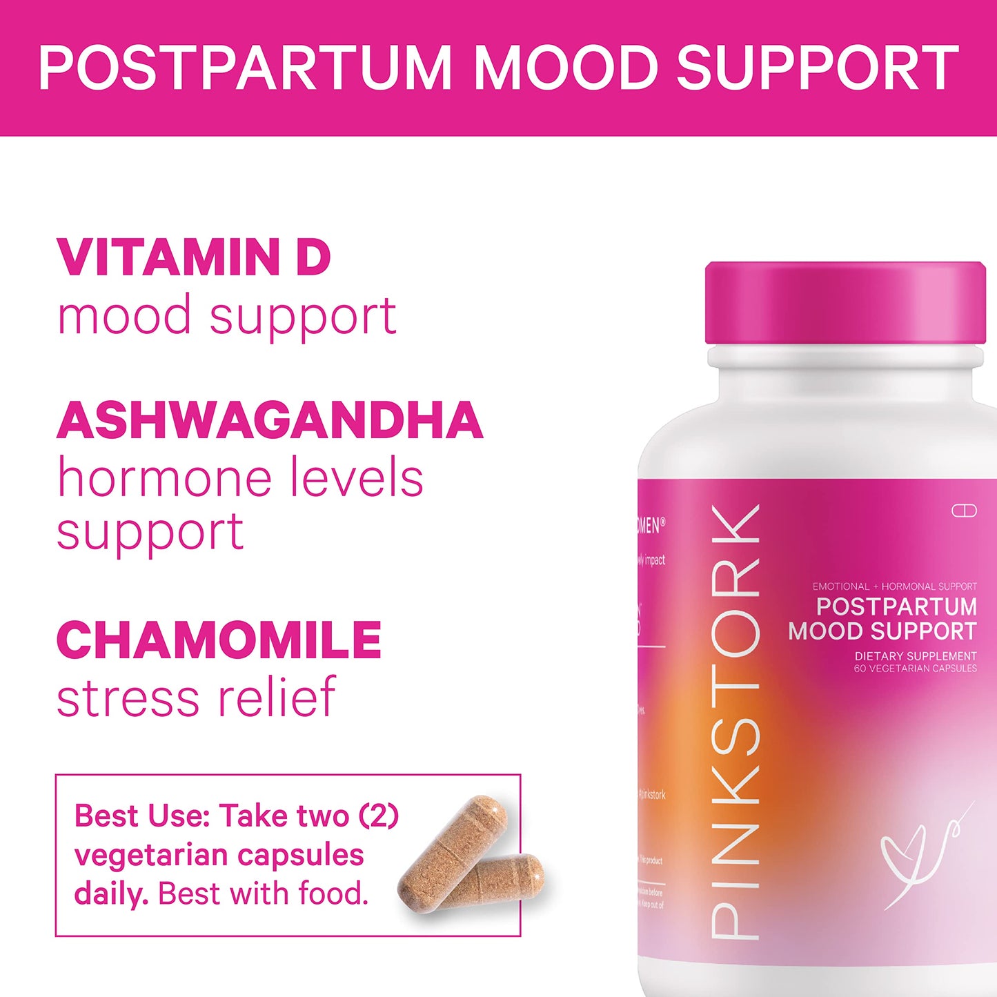 Frascos de probióticos y vitaminas Pink Stork para postparto