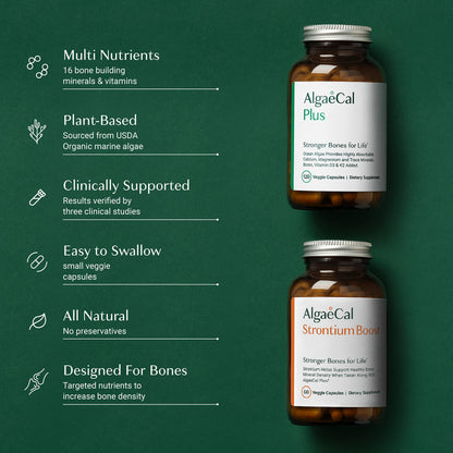 Frascos de suplemento ALGAECAL con vitaminas para huesos
