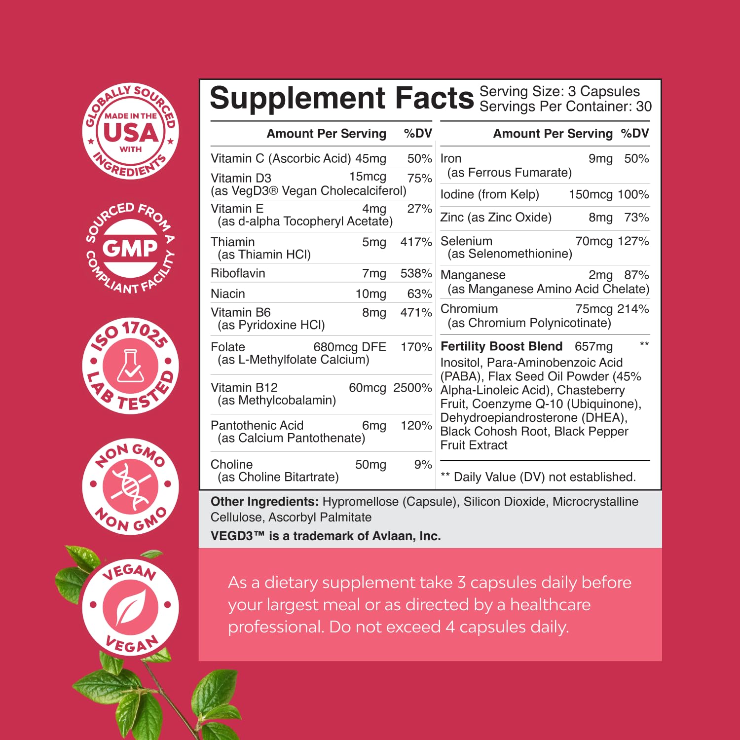 Frascos del suplemento Natures Craft para fertilidad femenina