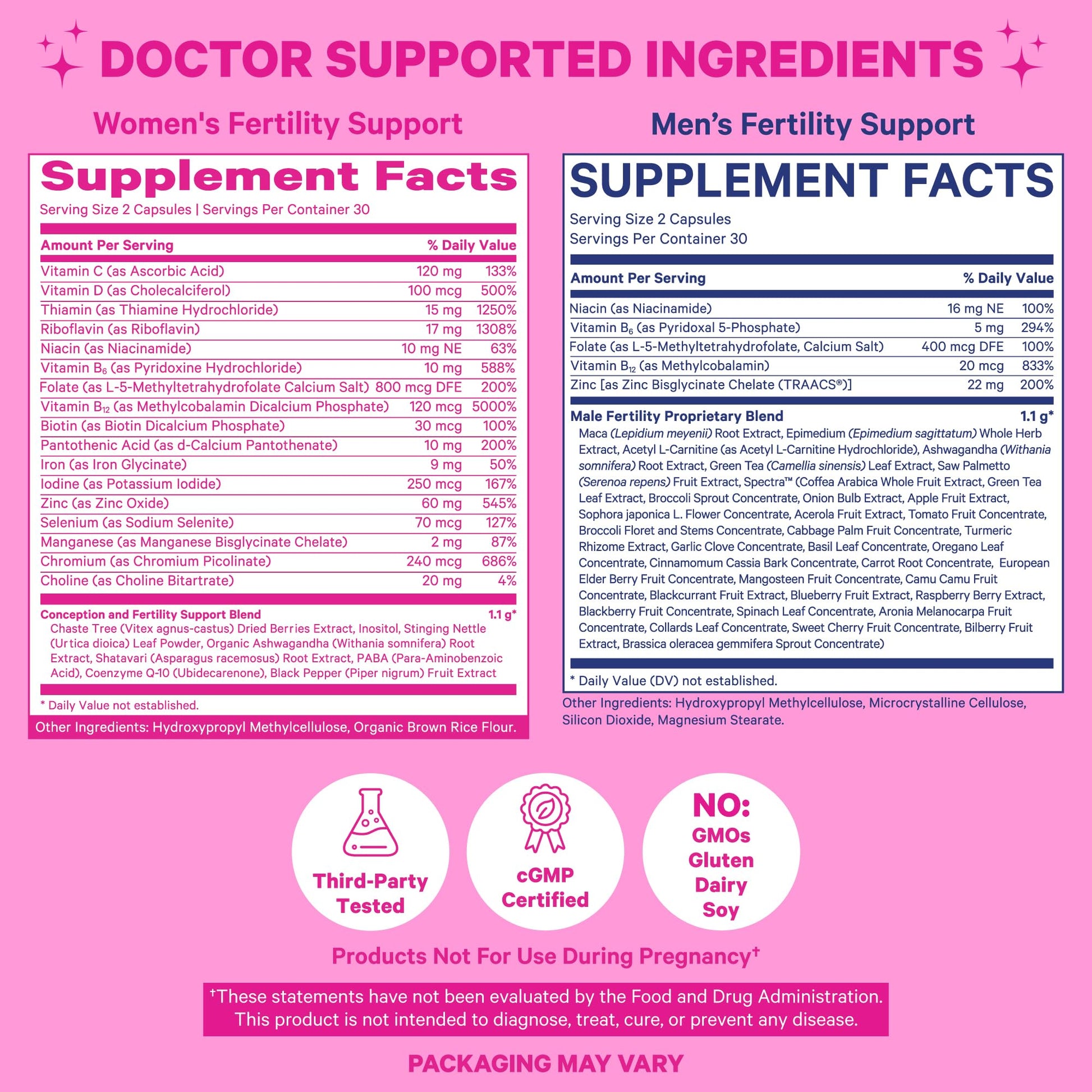 Frascos suplementos para fertilidad mujer y hombre Pink Stork