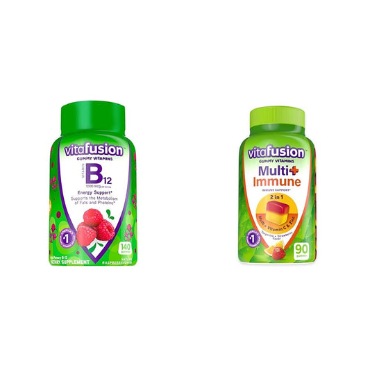 Frascos Vitafusion gomitas vitamina B12 y multivitamínico apoyo inmunológico