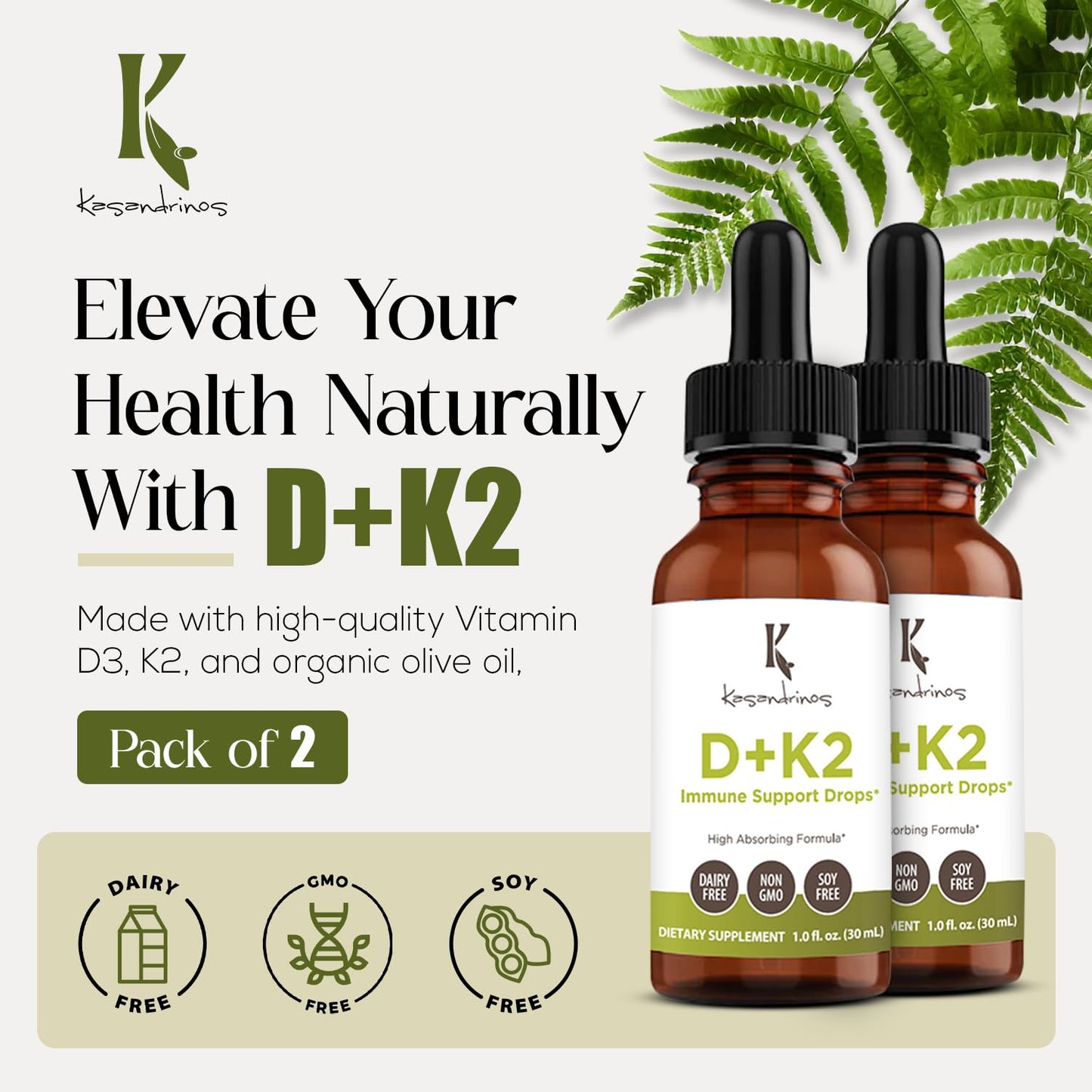 Frascos de vitamina d3 k2 kasandrinos suplemento salud mujeres