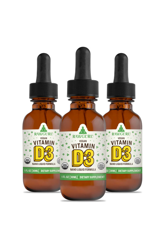 Frasco de vitamina D3 líquida orgánica RawGuru para salud