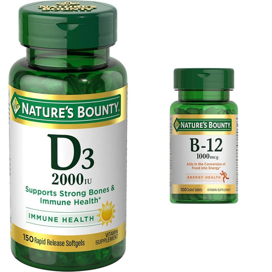 Frasco suplementos Vitaminas D y B12 Nature's Bounty