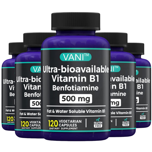 Frasco VANI Vitamina B1 Benfotiamina 500mg 120 cápsulas