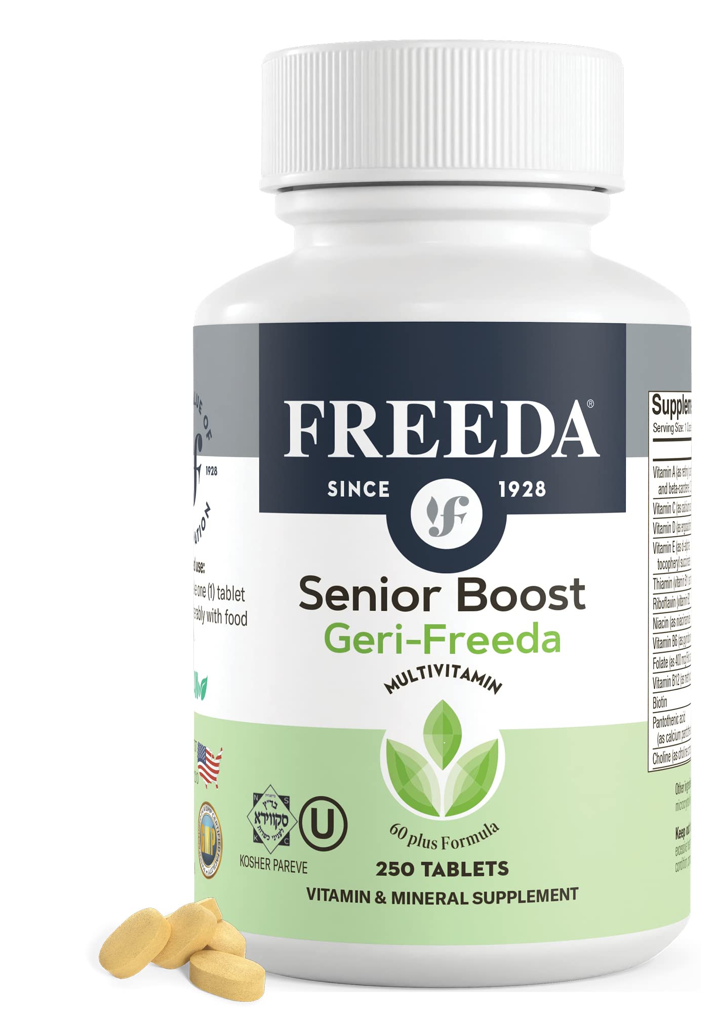 Botella de multivitamínico Freeda para mayores de 60 años