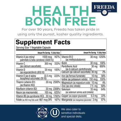 FREEDA multivitamínico tabla de ingredientes