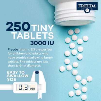 FREEDA Vitamina D3 tableta pequeña fácil de tragar 3000 UI