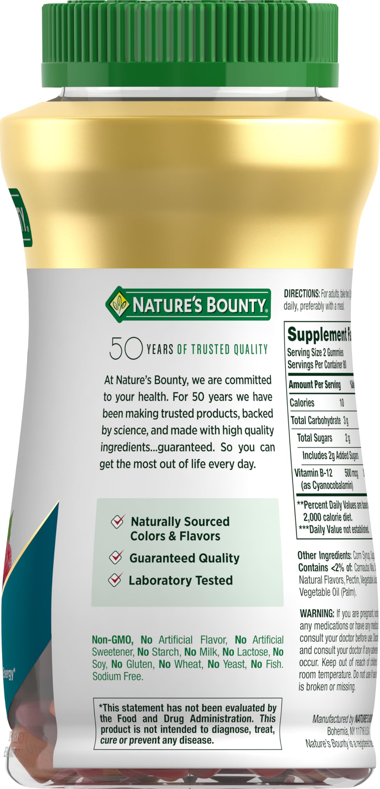 Frente y atrás del frasco Gomitas Nature's Bounty Vitamina B12