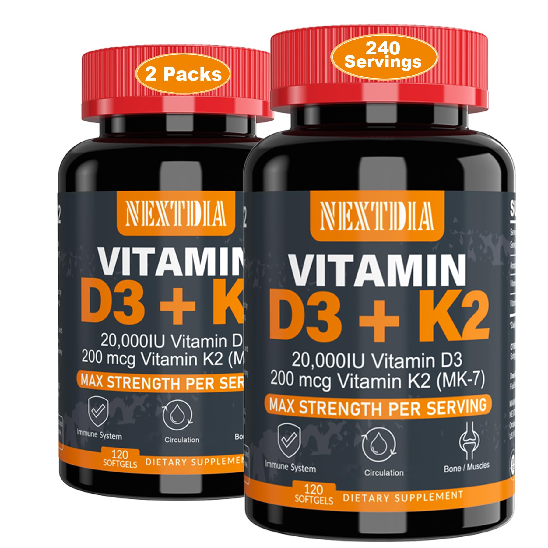 frente botella suplemento vitamina d3 k2 nextdia 20k ui