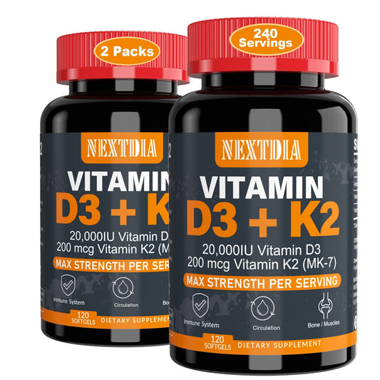 frente botella suplemento vitamina d3 k2 nextdia 20k ui