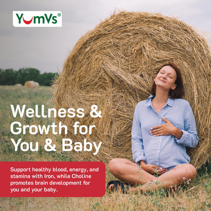 Frente caja gomitas YumVs vitaminas prenatales kosher vegetarianas