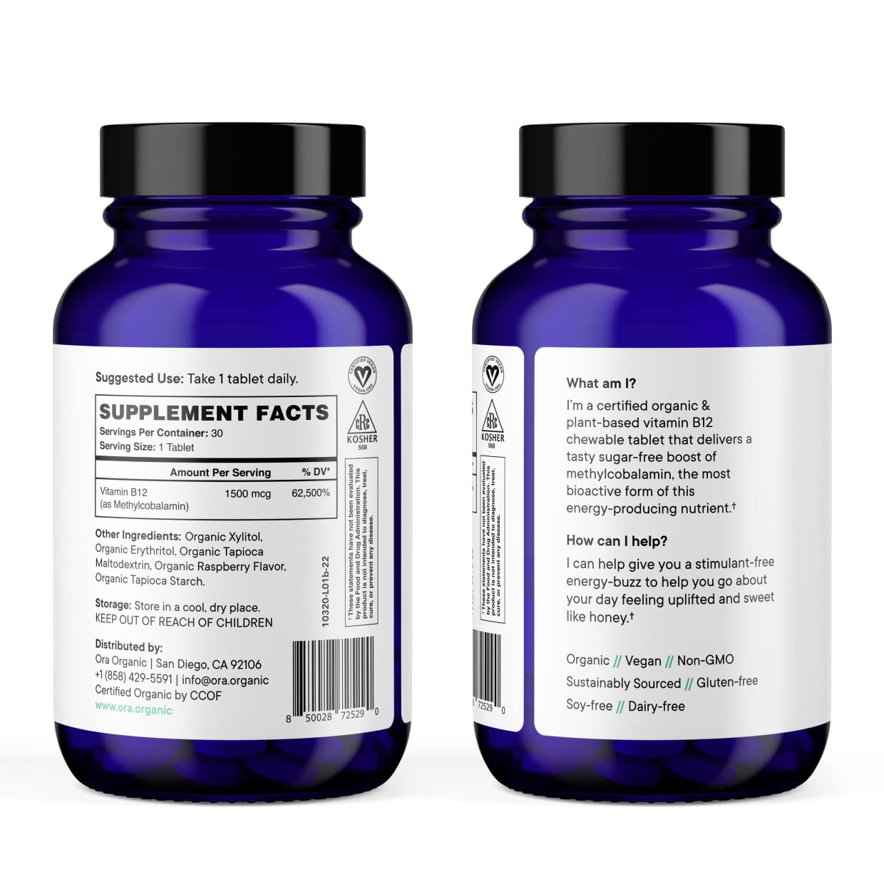 Frente caja Ora Organic vitamina b12 masticable sin azúcar