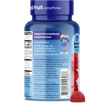 frente envase gomitas melatonina niños con fruta real los pitufos