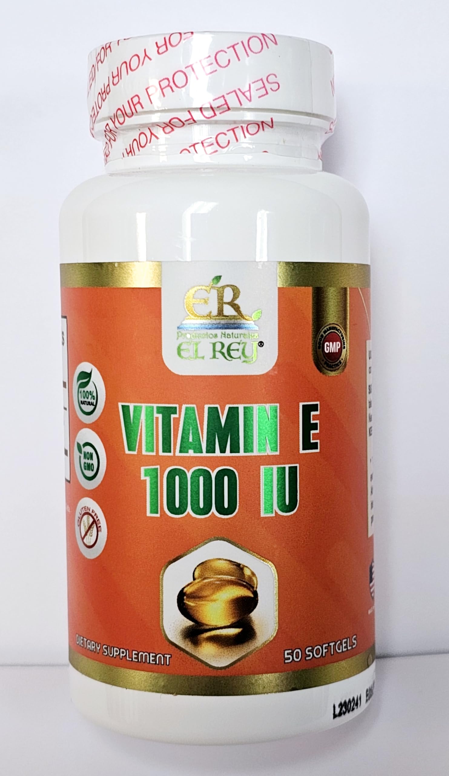 frente del frasco de vitamina e 1000 iu el rey