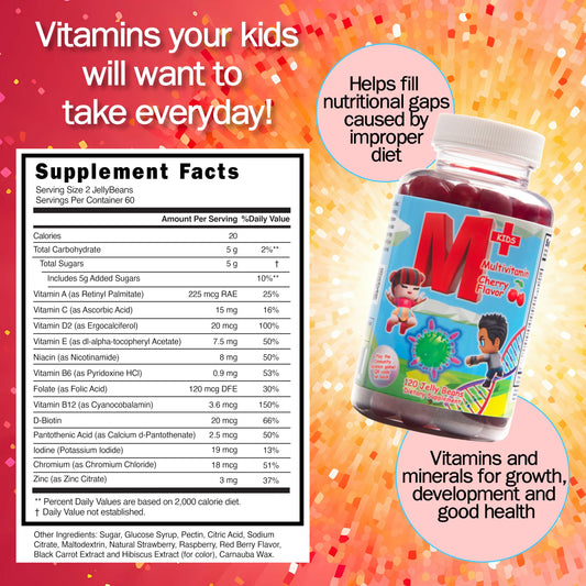 Frijoles de gelatina multivitaminas para niños, información nutricional