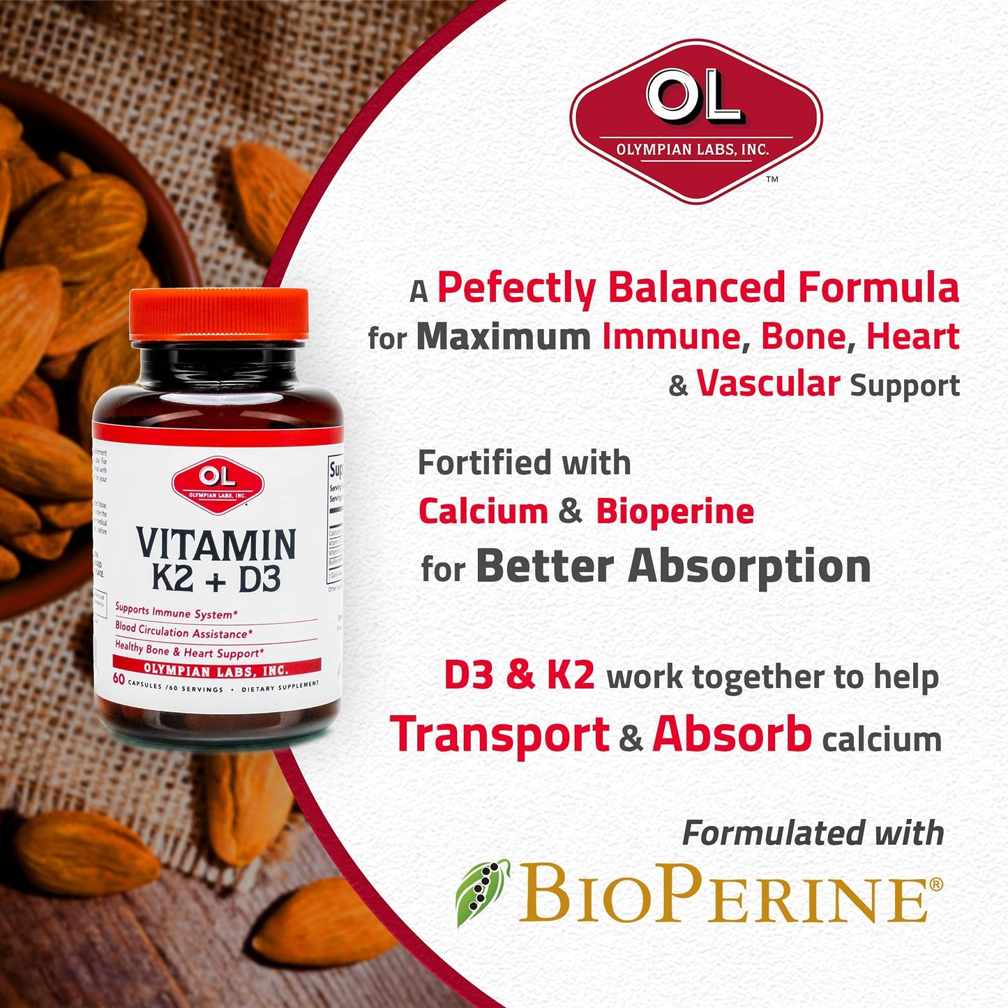 Frontal envase vitaminas K2 D3 Olympian Labs