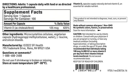 Frontal paquete cápsulas Klaire Labs vitamina D3 100 unidades