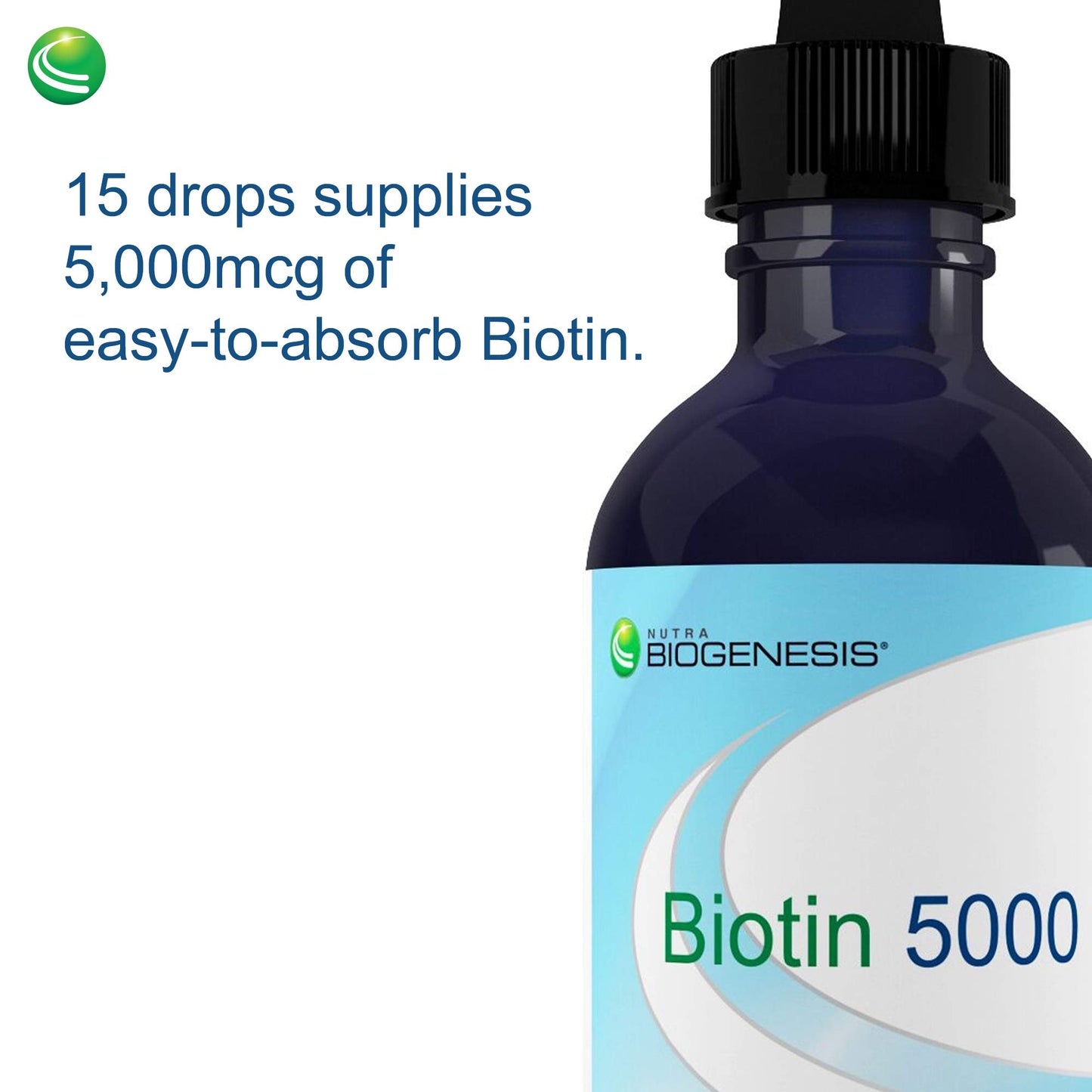 Frontal producto Nutra BioGenesis Biotina 5000 gota líquida