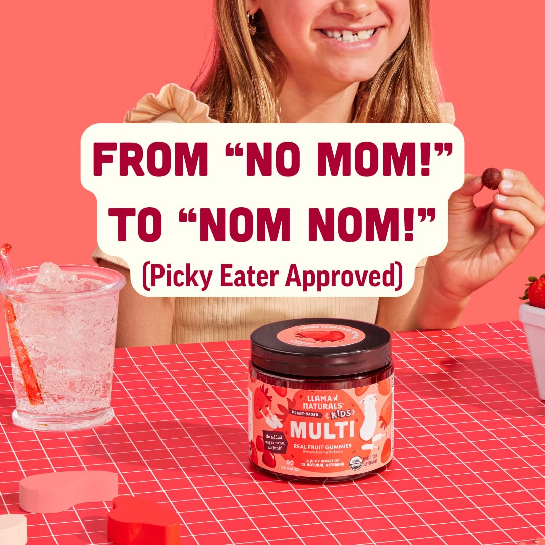 Fruta fresca para niños con Llama Naturals multivitamínicos.