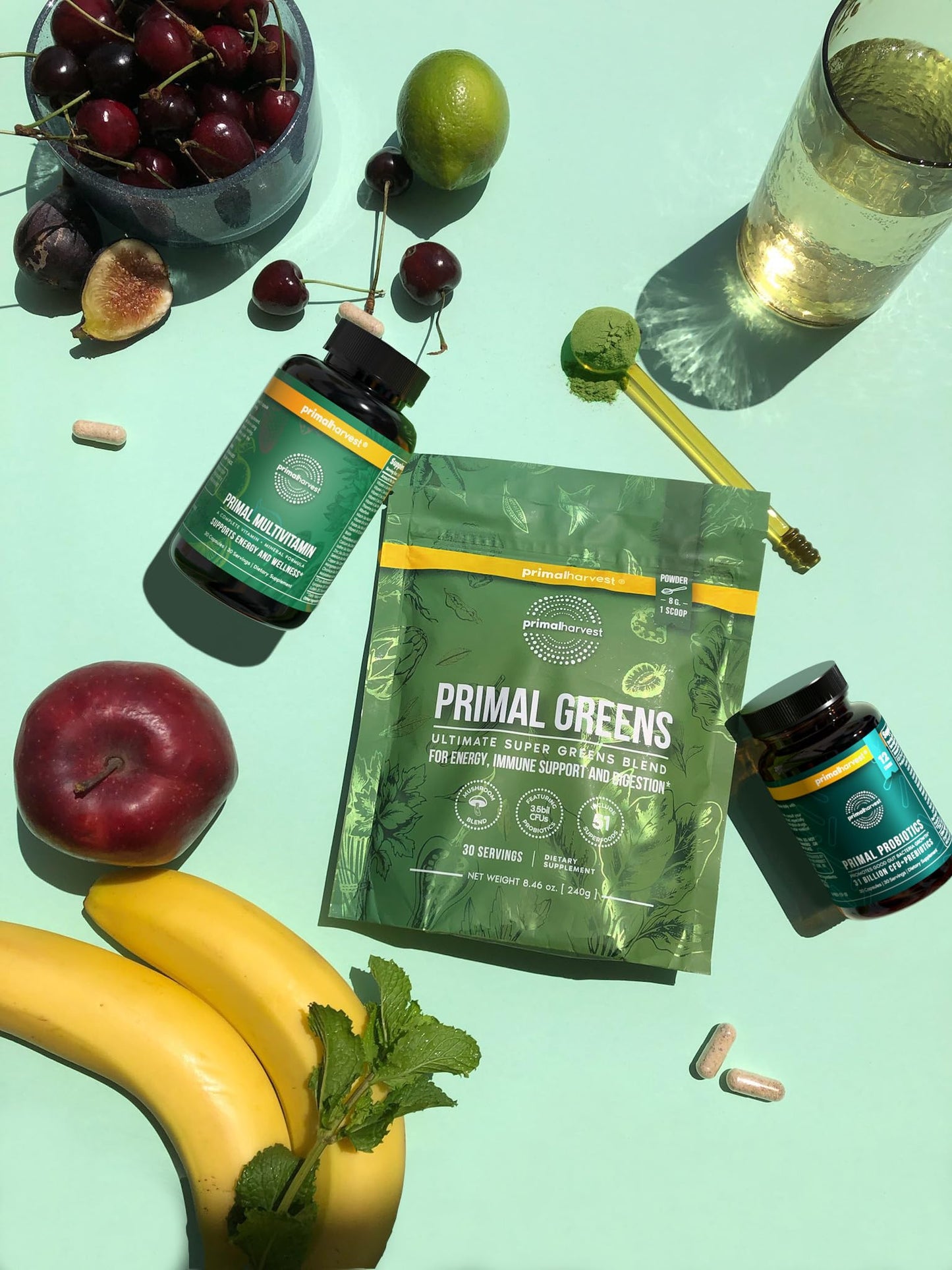 frutas y productos primal harvest en exposición