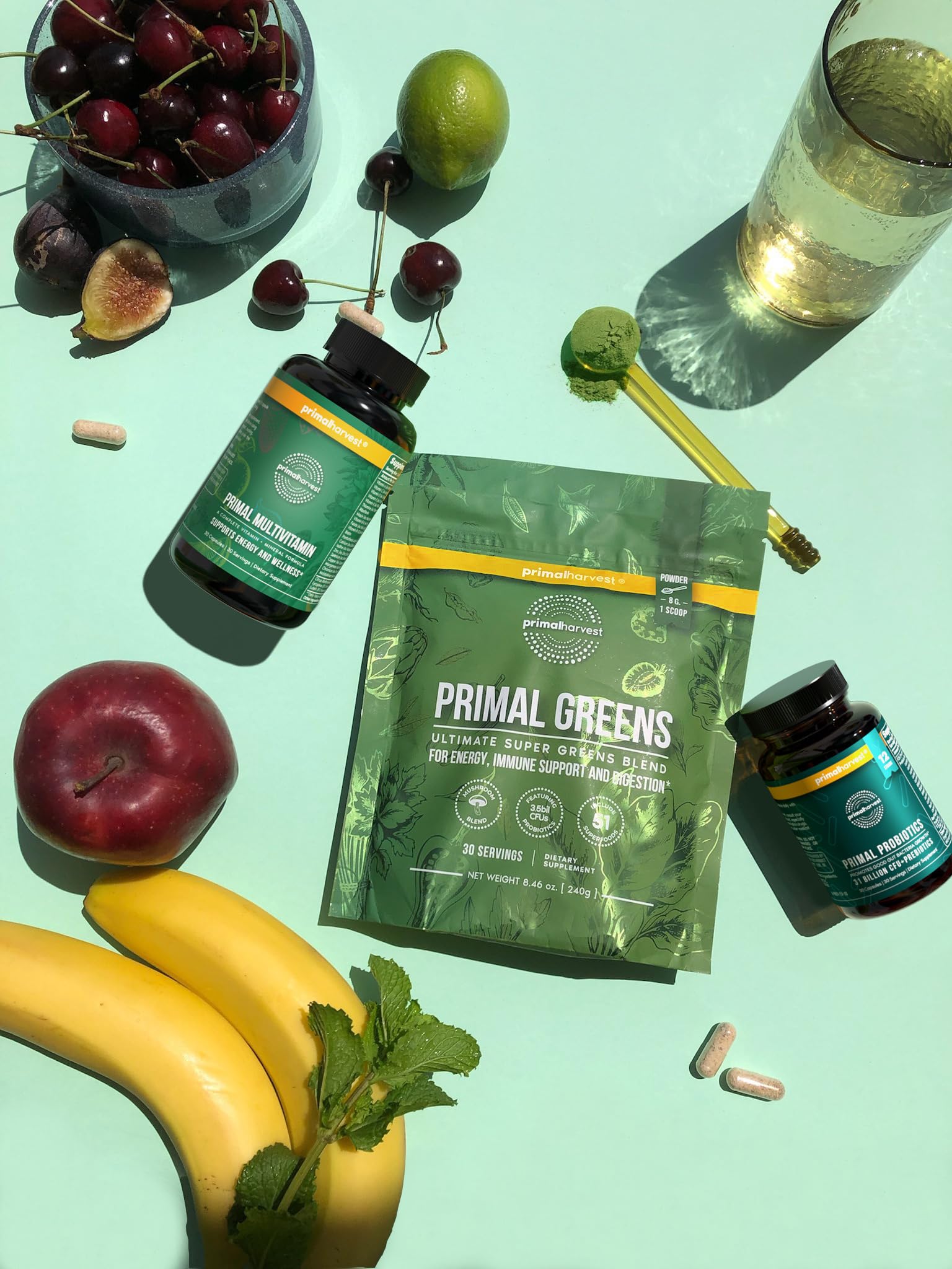 frutas y productos primal harvest en exposición