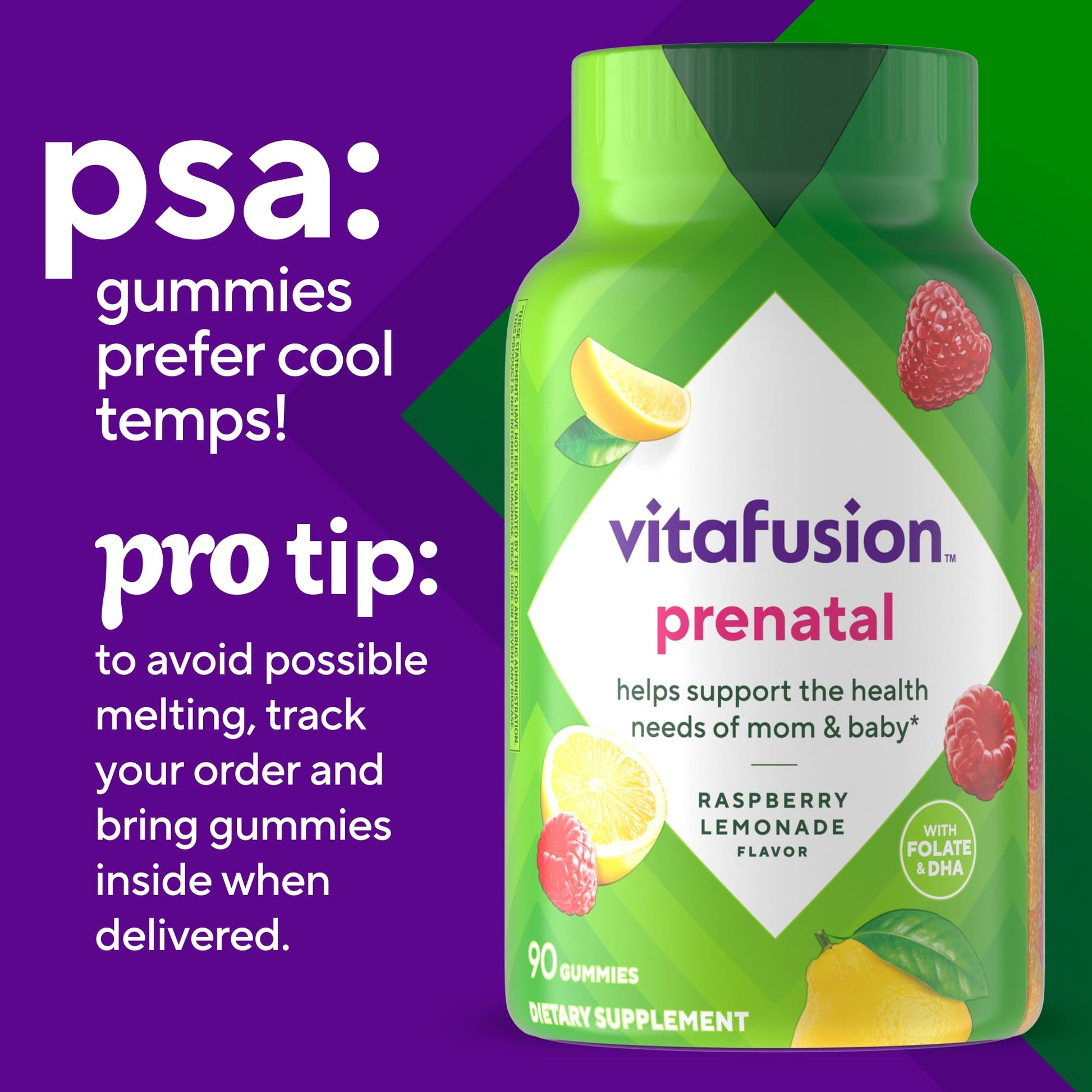 Frutos naturales en vitaminas gummy Vitafusion prenatal