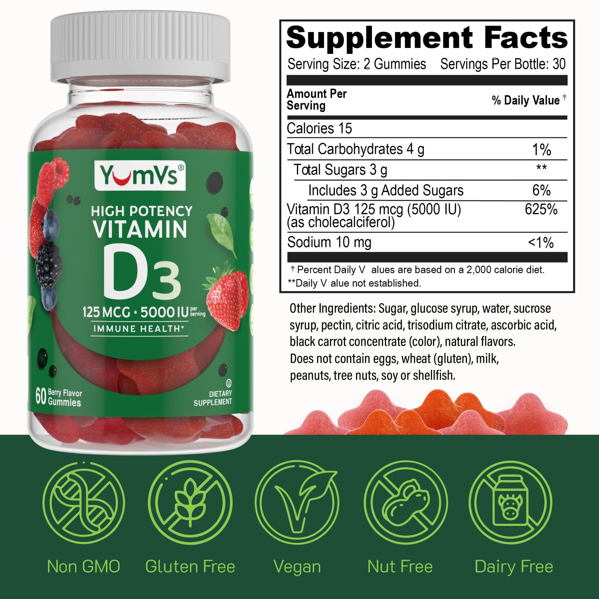 Frutos rojos gomitas vitamina D3 YUM-V'S 60 unidades