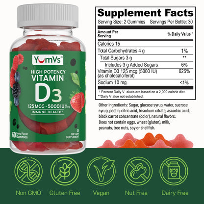 Frutos rojos gomitas vitamina D3 YUM-V'S 60 unidades