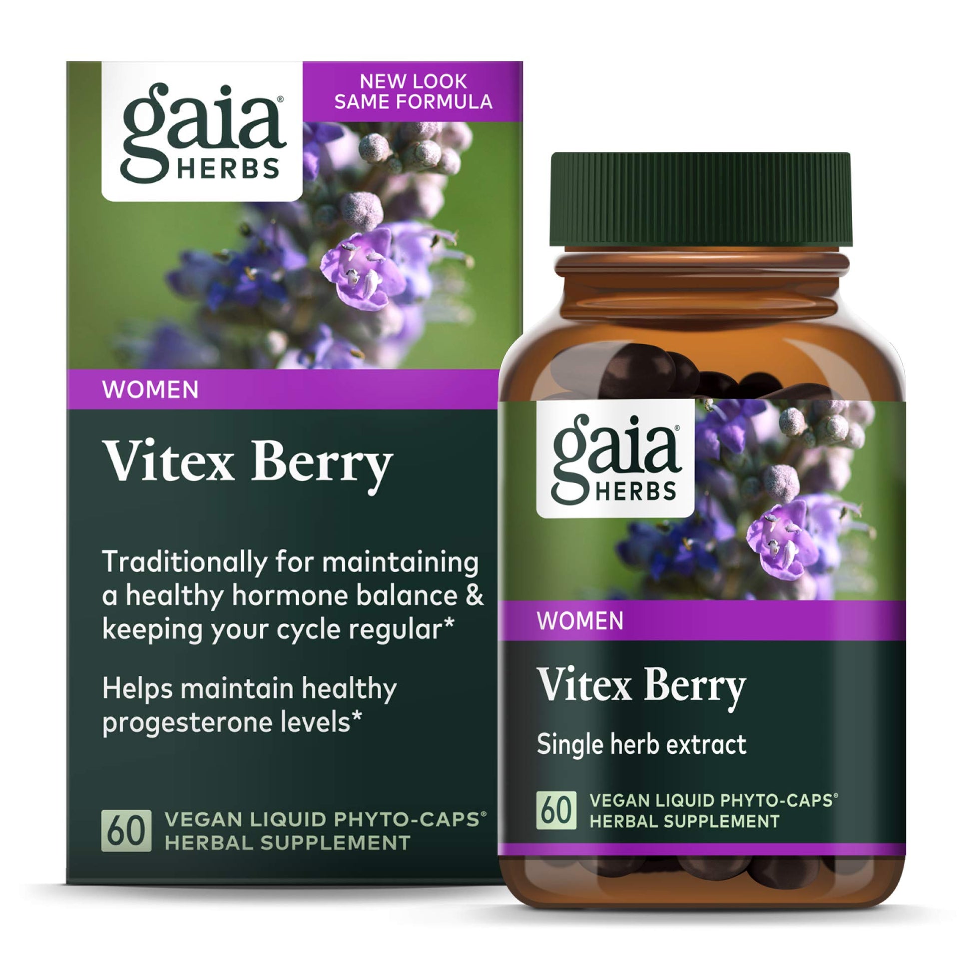 Gaia Herbs Vitex Berry suplemento hormonal mujeres vegano