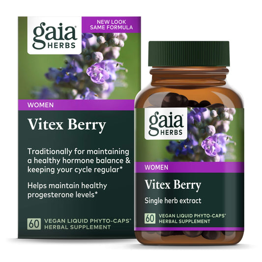 Gaia Herbs Vitex Berry suplemento hormonal mujeres vegano